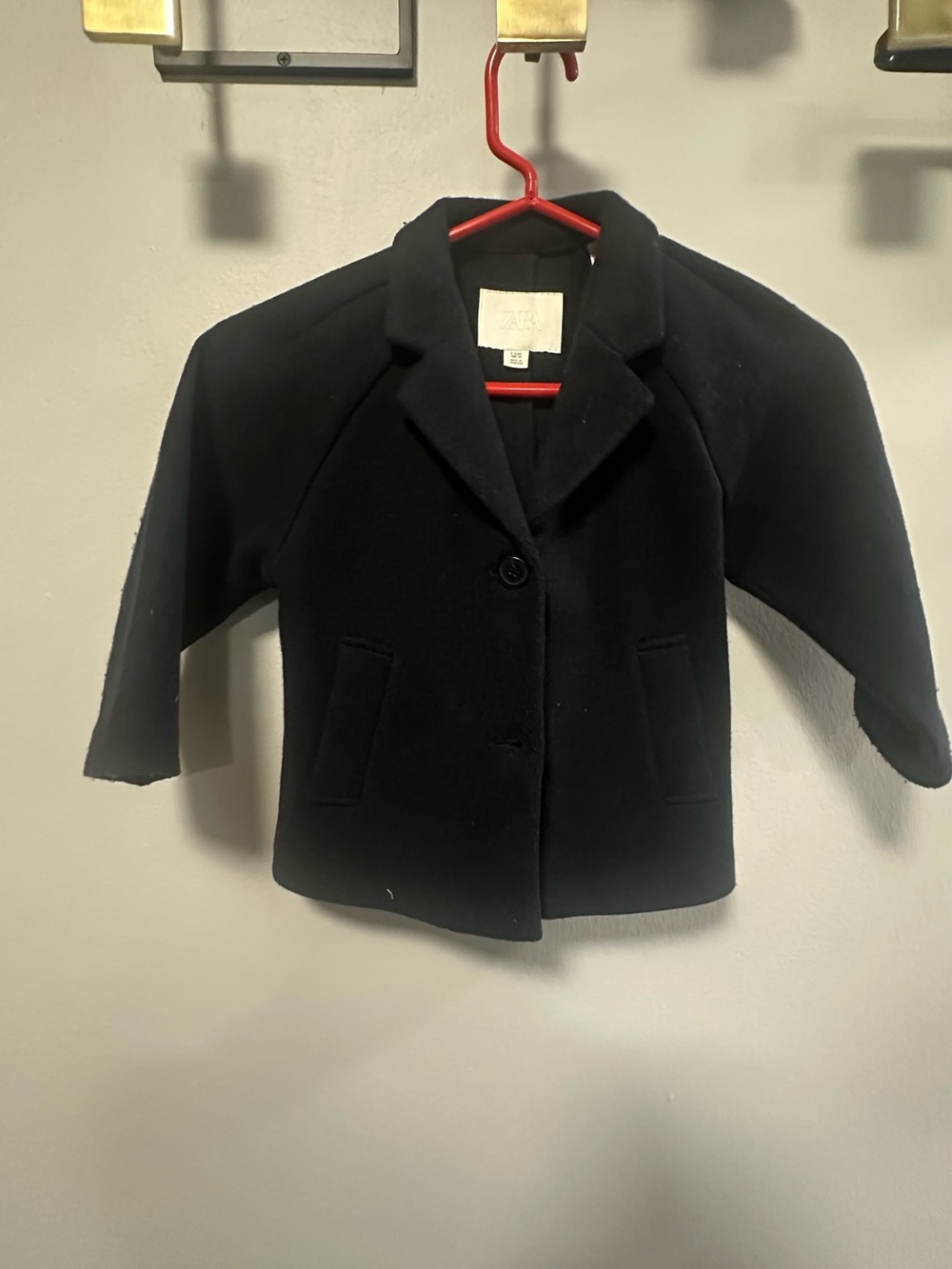 Zara Kids Black Pea Coat with Notched Collar